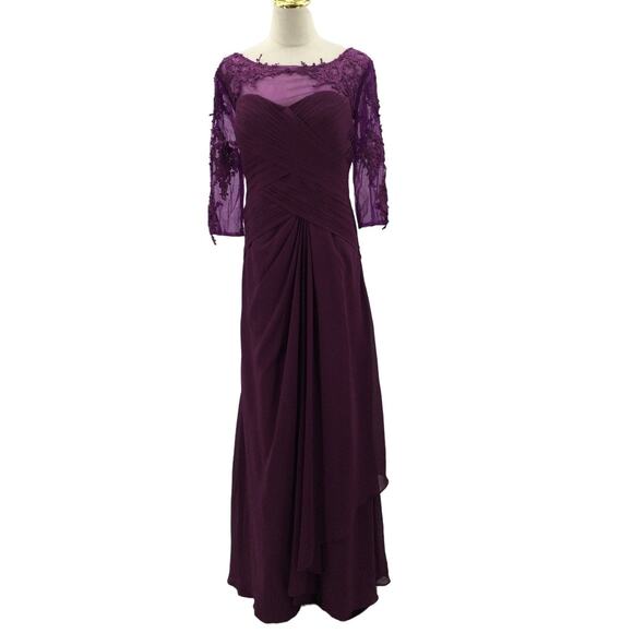 MOTHER OF THE BRIDE 10 L purple embroidered draped maxi formal dress NEW B141 - Picture 1 of 8